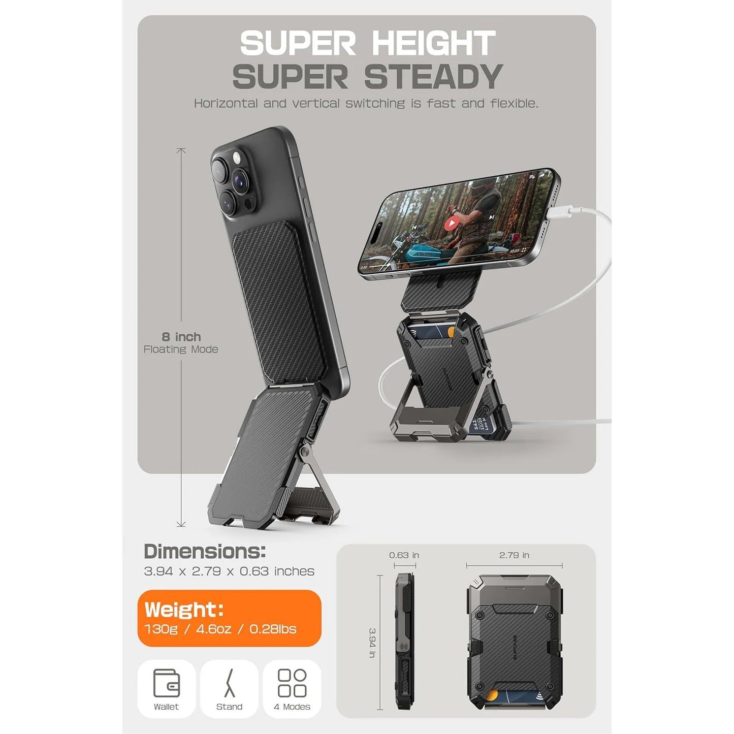 MagFlip Magnetic Wallet with Stand-Carbon