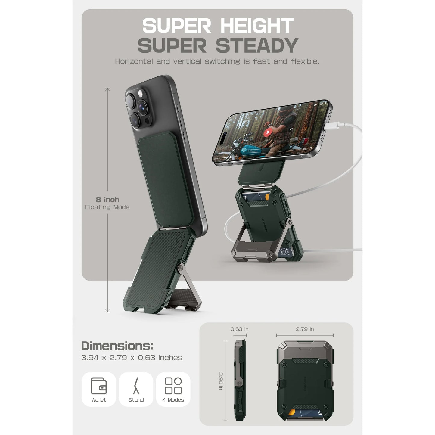 MagFlip Magnetic Wallet with Stand-Silver